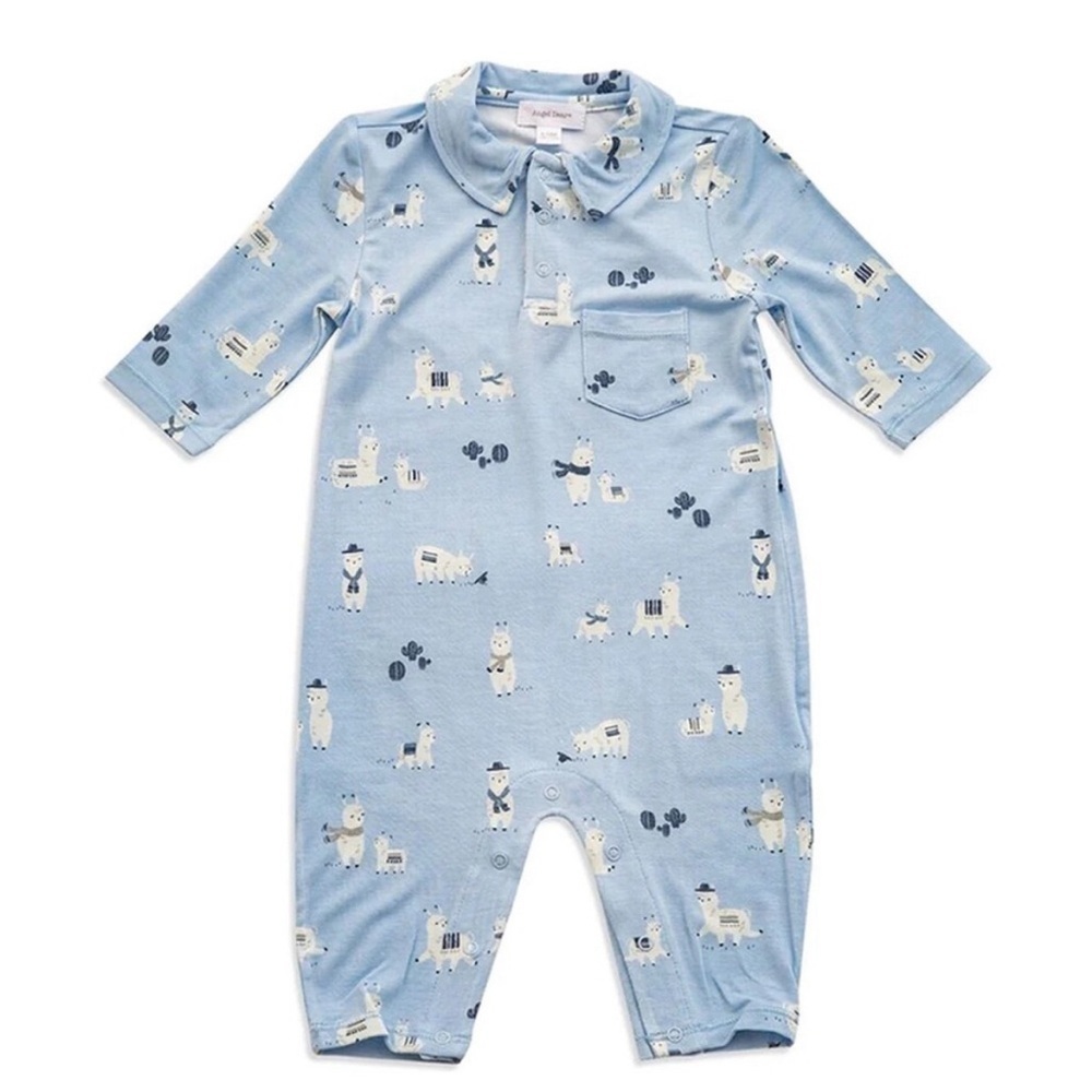 Angel dear blue llama bamboo romper